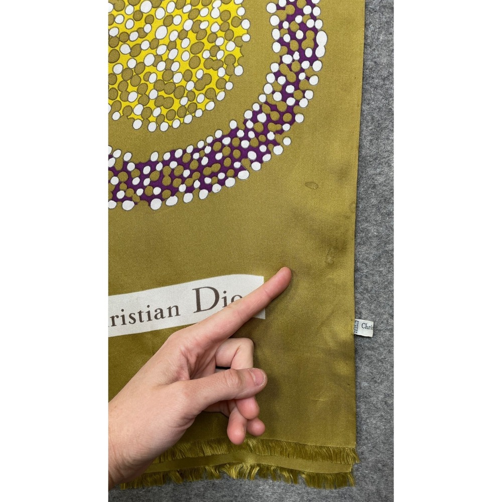 Vintage Christian Dior Silk Scarf Wrap Gold Multicolor Artsy Abstract 20x68 - Picture 6 of 16